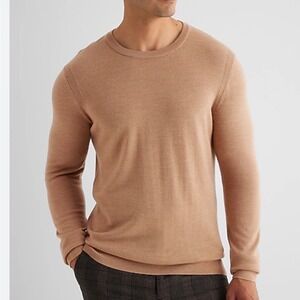 EXPRESS Men's 100% Merino Wool Blend‎ Crew Neck Long Sleeve Sweater Tan Size M